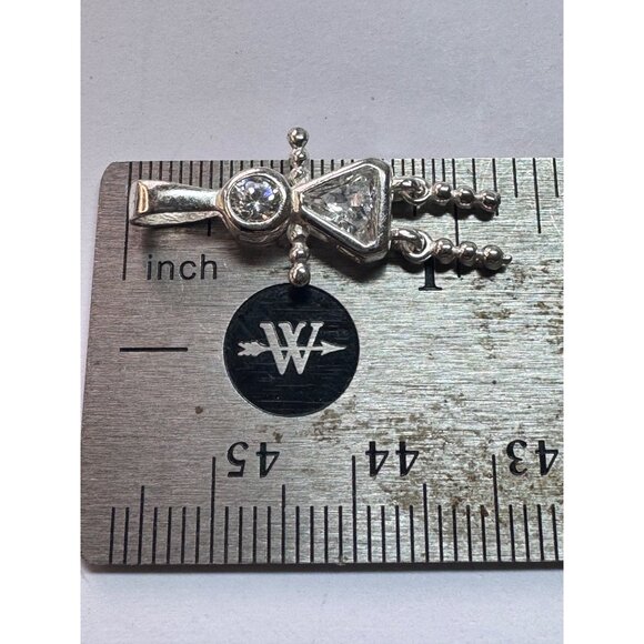 Estate Sterling Silver 925 Girl Pendant Clear Crystals Dangle Arms & Legs 1.6g - Picture 7 of 8